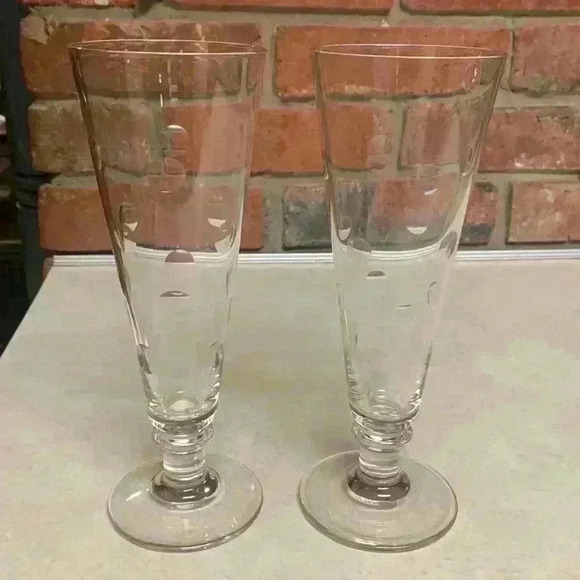 Vintage Set Of 2 Polka Dot Etched Pilsner/Beer Glassses - Picture 1 of 8